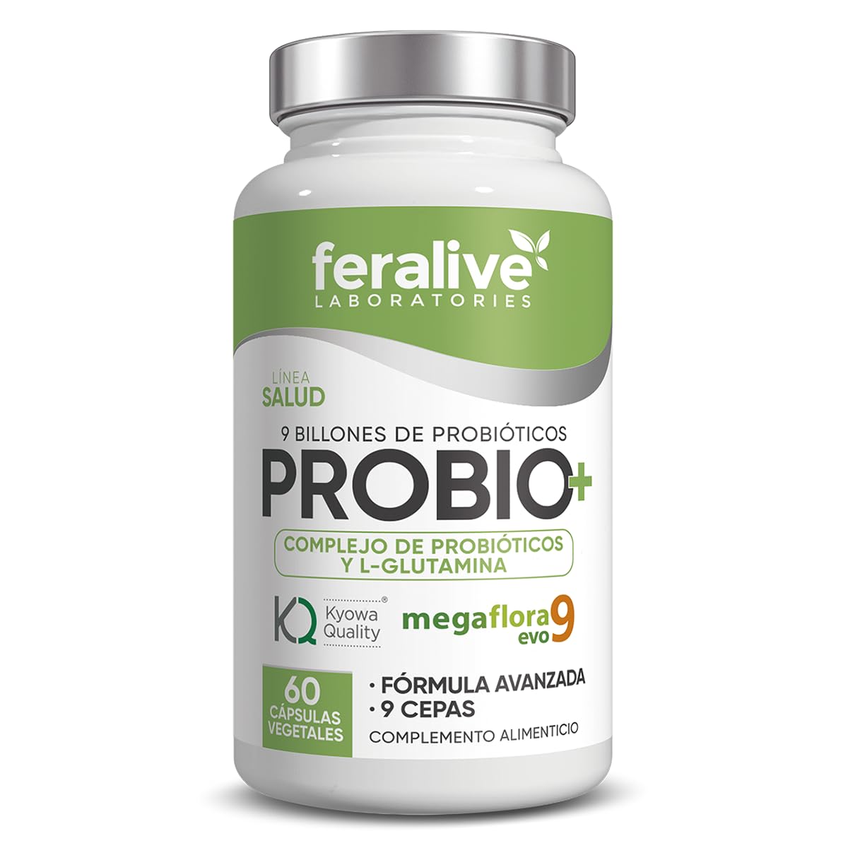 PROBIO+ 60 Cápsulas – Megaflora 9 Evo® + L-Glutamina Kyowa® – Suplemento Probiótico para Flora Intestinal, Digestión y Salud Gastrointestinal