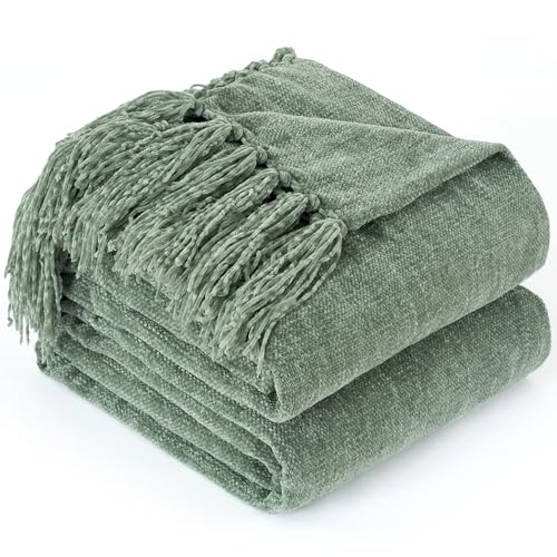 GINAMUSE Chenille Throw Blanket for Couch with Tassels,50'X60' Soft Cozy Lightweight Knitted Boho...