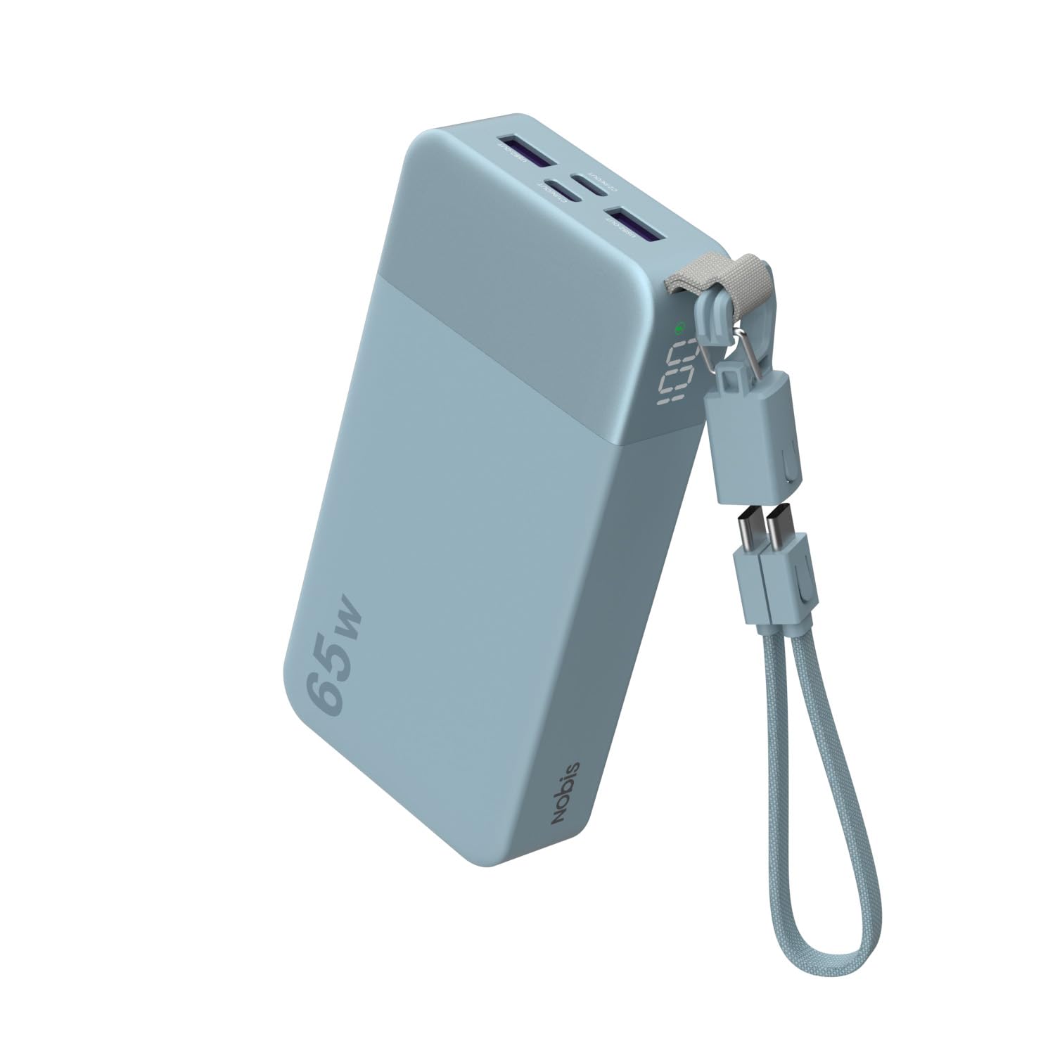 NOBIS Portable Charger 20000mAh 65W Power Bank w/Detachable Cable | 2C+2A USB-C Fast Charging Laptop Battery Pack with LED Display, for Notebooks, Tablets, Phones, and Steam Deck
