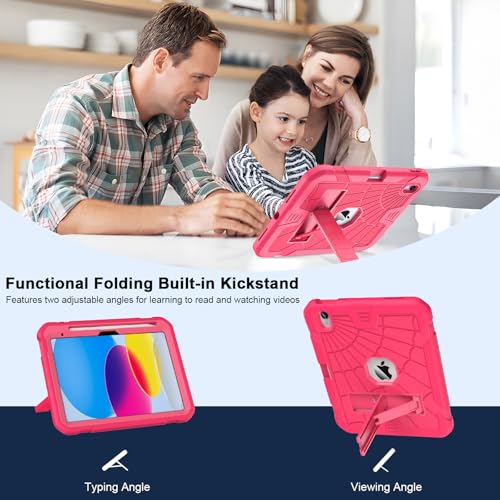 SIBEITU for iPad A16 Case 11th Generation 11-inch 2025 & iPad 10th Generation 10.9-inch 2022, Shockproof Rugged Military Grade Protective Hard 10 Cover Built-in Kickstand for Women & Girls, Hot Pink