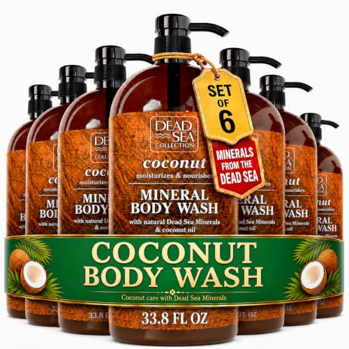 Image of Dead Sea Collection Coconut Body Wash for Women and Men - with Pure Dead Sea Minerals and Coconut Oil - Cleanses and Moisturizes Skin - Pack of 6 (67.6 fl. oz)