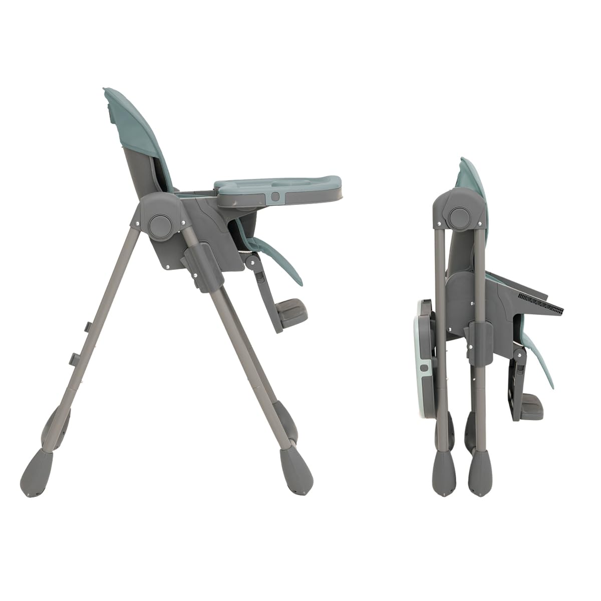 Olmitos Trona bebe multi posición ligera- Ajuste de altura y reclinable - Doble bandeja extraíble 3 posiciones - Funda de Polipiel Acolchada fácil limpieza- Arnés 5 Puntos hasta 3 años (Azul)