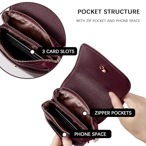 Image of BOSTANTEN Vegan Leather Small Crossbody Bags for Women Designer Cell Phone Bag Wallet Purses Adjustable Strap, A-05-burgundy Red, Small, Small Purse