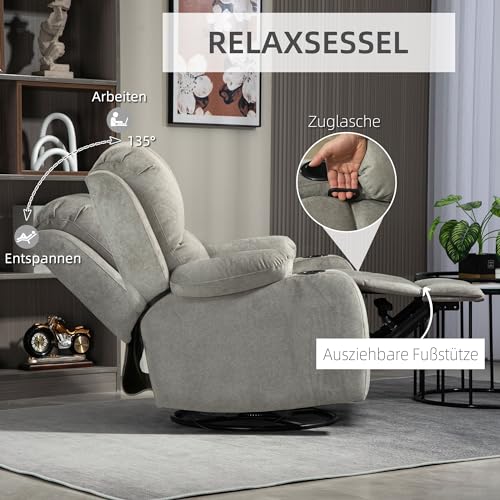 HOMCOM Relaxsessel Fernsehsessel mit Liegefunktion, Wippfunktion, Drehbar TV-Sessel mit Taschenfederkern, Fußstütze und Becherhalter, für Wohnzimmer, Braun – Bild 5
