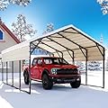 Quictent 10x20 ft Metal Roof Carport Kits Hard Top Garage Heavy Duty Steel Car Canopy, Black&White