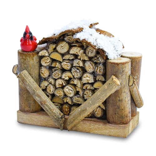 1 pila de madera de pueblo de Navidad, 4.1 x 1.77 x 3.34 pulgadas, figura de leña de madera natural, accesorios de pueblo de Navidad para decoración de mesa de Navidad