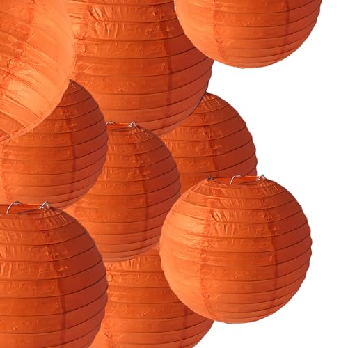 Image of Orange Paper Lanterns Decorative 10pcs Party Hanging Decorations for Halloween Thanksgiving Birthday Baby Shower Graduation Fall Themed Decor Chinese Paper Lanterns DIY Activities