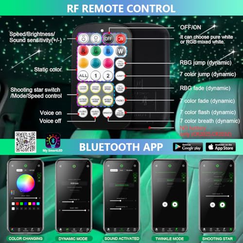 Image of Starlight Headliner Kit,Twinkle + Music Sync Dual Color Fiber Optic Star Ceiling Lights with APP Remote Control, RGBW Shooting Star Lights for Car /Home Ceiling Decor, 900pcs 9.8ft