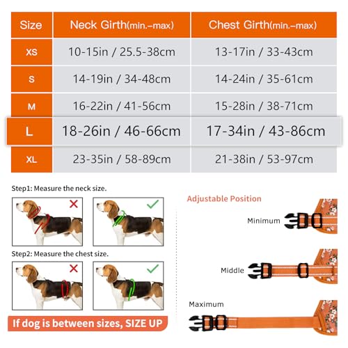 HEELE Hundegeschirr, Hundegeschirre mittelgroße Hunde mit Griff reflektierendes Hundegeschirr gepolstertes Brustgeschirr No Pull Geschirr Hund Verstellbar, Blume-Orange, L