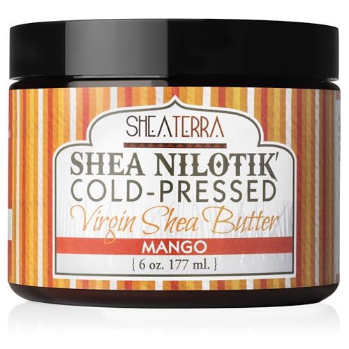 Shea Terra Organics Organic Cold-Pressed Virgin Shea Butter – Mango | Natural Anti-Aging Daily Skin, Nails & Hair Cream to Soften, Protect & Hydrate Dry Skin & Reduce Stretch Marks – 6 oz