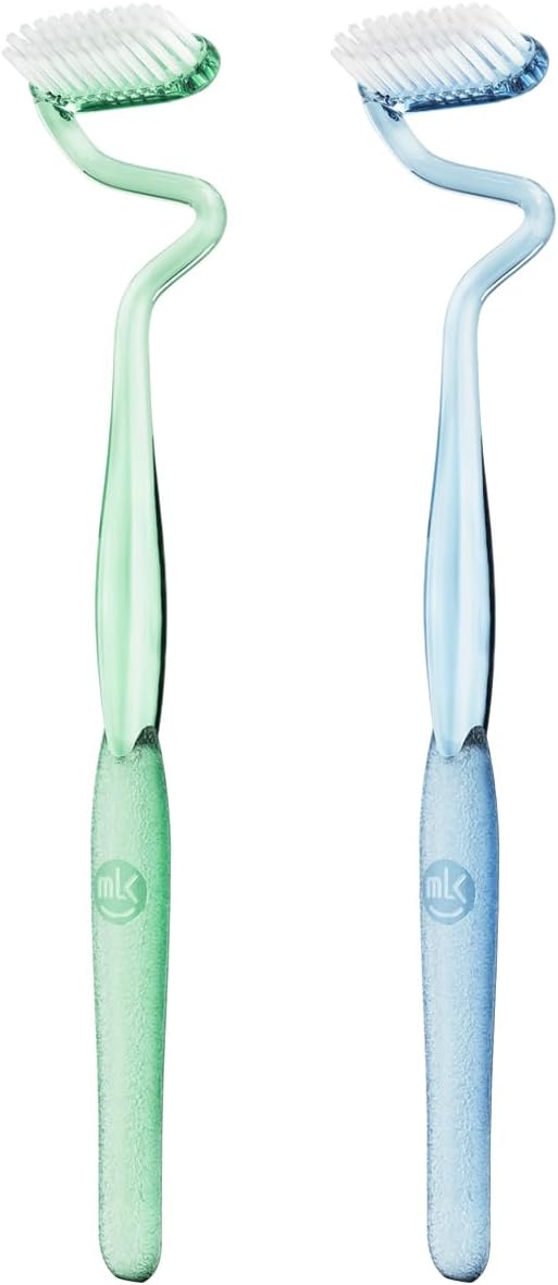 2PCS S-Shaped Toothbrush,Scientific Vertical Brush Comprehensive Care for Teeth and Gums,Soft Bristle Toothbrushes Deeply Clean Tongue and Teeth for Adult (Adults(Green+Blue))