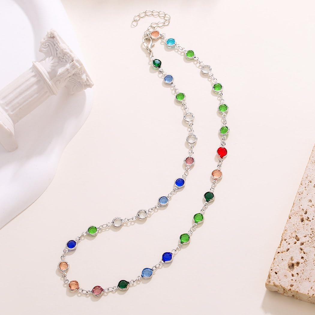 Urieo Rhinestone Choker Necklace Crystal Colorful Pendant Necklaces Diamond Thin Jewelry Charm Necklace for Women - Image 4