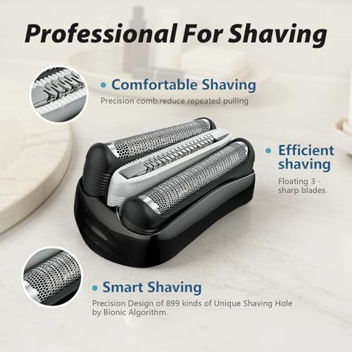 Ersatzrasierköpfe 32B Kompatibel mit Braun Series 3 Rasiermaschinen – Kompatibel mit Braun Series 3 3040s, 3010s, 310s, 3000s, 3050cc, 3080s, 390cc und mehr, Schwarz