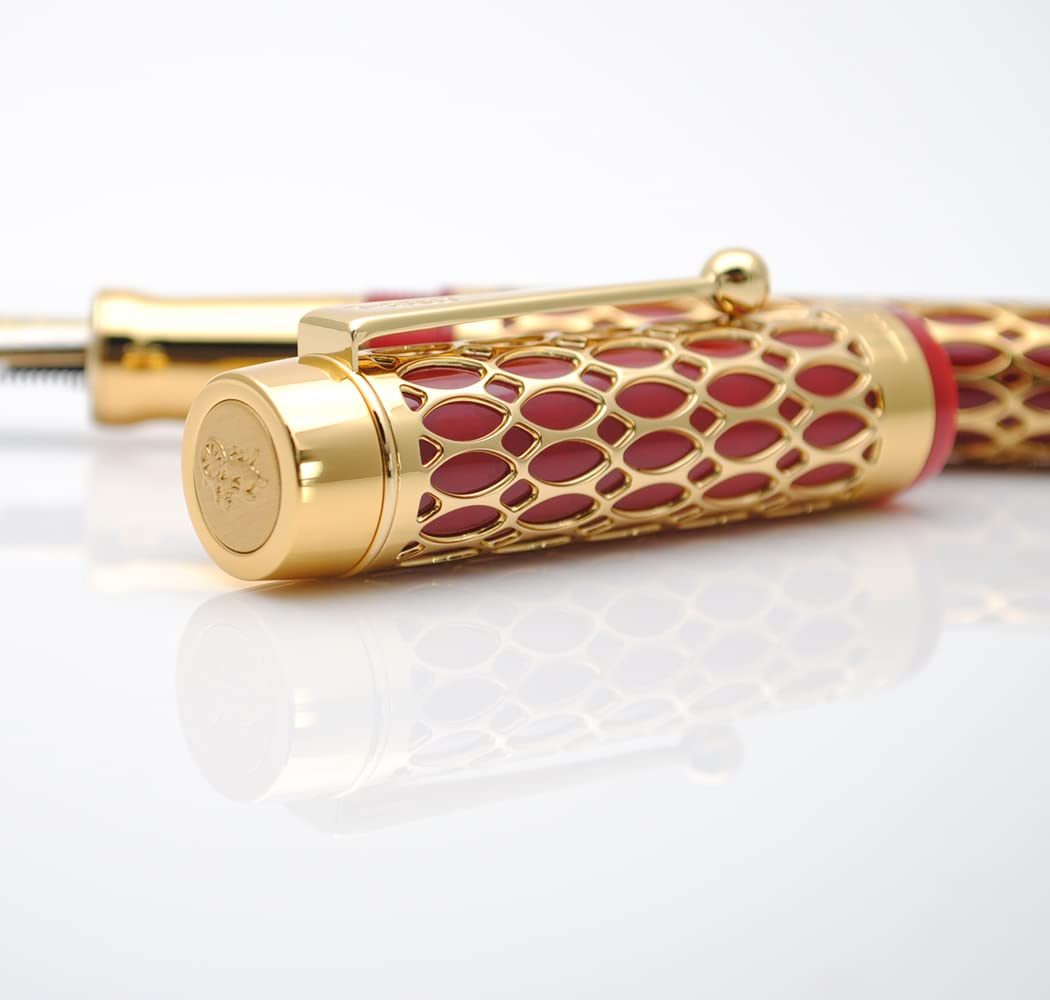 JINHAO 100 Fountain Pen Metal and Resin Grid Skeleton Writing Pen with Converter (Medium Nib, B-Red) - Image 2