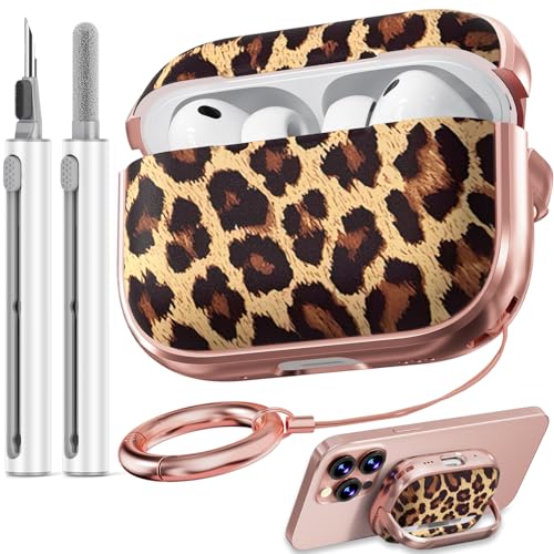 Image of Inesore for AirPods Pro 3 Case Cover 2025 with Lock-Brown+Yellow Cheetah | Two-Piece Design,with Gold Keychain & Clean Pen, As Phone Stand,Support Wireless Charging,Cute Luxury Case for Women Girly