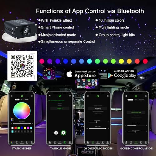 Image of AKEPO 16W Twinkle APP Fiber Optic Starlight Headliner Lights Kit, 650pcs 13.1ft /4m 0.03in Optical Fiber Star Music Activated RGBW Ceiling Light Kit for Car Headliner Star /Home