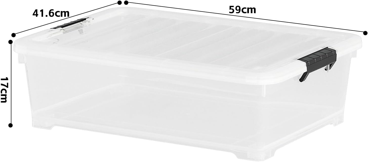 Kiddream 25 Quart Clear Under Bed Storage Boxes, Plastic Stackable Low Profile Containers with Wheels Set of 3