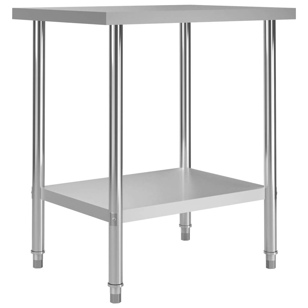 Tavolo da lavoro da cucina 80 x 60 x 85 cm in acciaio inox con piedini regolabili, durevole e facile da pulire, ideale per ristoranti, caffetterie, mense e cucine commerciali