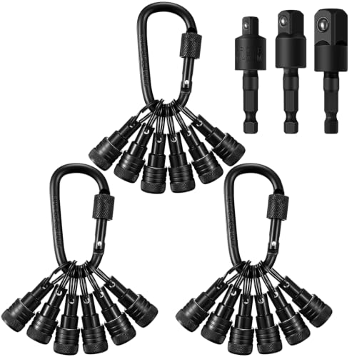 Image of Threlaco 24 Pcs Bit Holder Keychain, 1 /4 3 /8 1 /2 Socket Hex Shank, Black