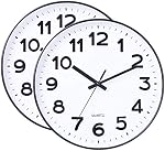 Foraineam 2 Pièces 12-Inch Horloge Murale Silent Non Ticking Batterie Exploitée Quartz Décorative Horloge pour Home Office School