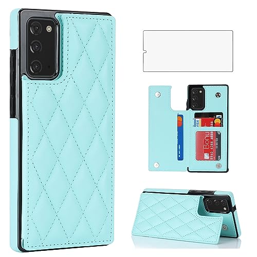 Asuwish Phone Case for Samsung Galaxy Note 20 5G Wallet Cover with Tempered Glass Screen Protector and Leather RFID Card Holder Stand Cell Accessories Note20 Notes 20s Twenty Not S20 Women Mint Green
