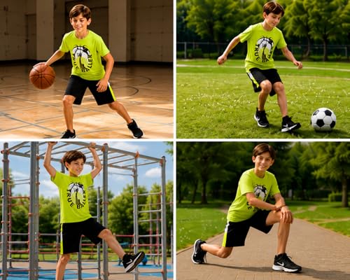 Image of Pro Athlete Active Boys Short Sets - 3 Piece Performance Short Sleeve T-Shirt and Dry Fit Shorts - Boys Athletic Sets (8-16)