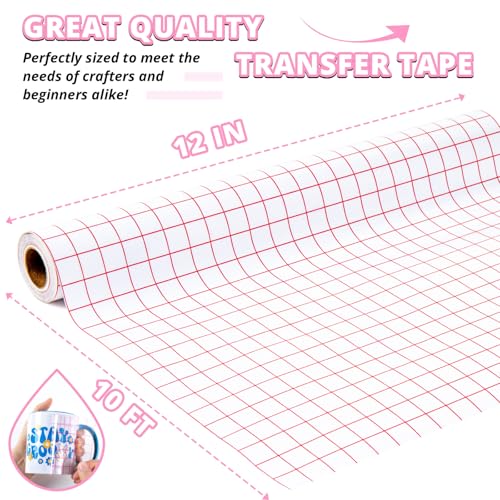 Image of HTVRONT Transfer Tape for Vinyl - 12 inch x 10 FT w /Red Alignment Grid Clear Transfer Paper for Adhesive Vinyl - Medium Tack Vinyl Transfer Tape for Decals Signs Windows Stickers