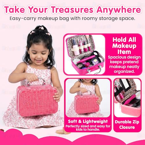 Image of Kidology Makeup Kit Set for Kids - 3-8 Years Girls | 21 Pcs Portable Pretend Play Princess Beauty Set (Not Real Makeup) | Builds Fine Motor Skills | Non-Toxic Mess-Free Suitcase | Gift for Girls