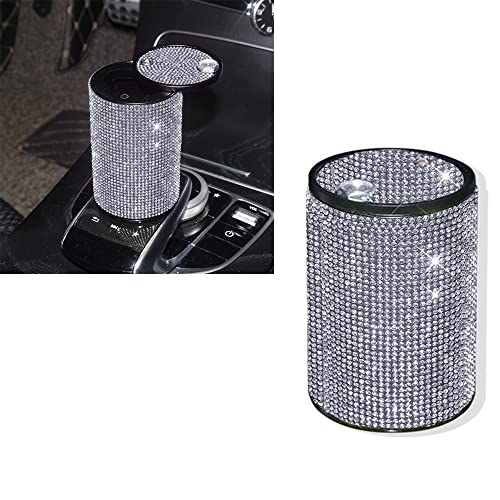 Image of Diamond Car Ashtray Hot-drilling Ash Tray For Car Bling Diamond Cigarette Holder With Lid Car Accessories Gifts For Women Car Home Office Decor