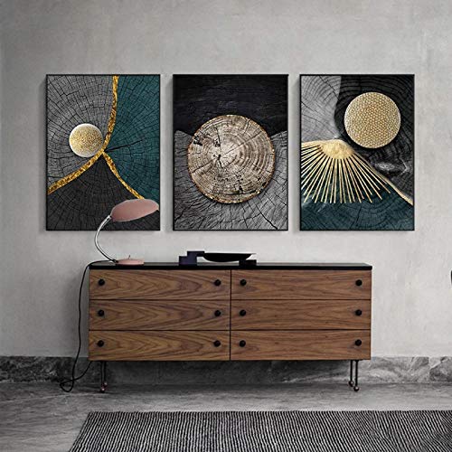 Art mural de salon haut de gamme avec cette impression sur toile texture bois doré noir 60x80cm