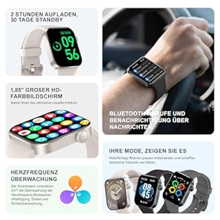 Smartwatch Damen Herren, 1,85" HD-Display Smart Watch mit Telefonfunktion, 140+ Sportmodi Fitness Tracker mit Schrittzähler, Geschenk Valentinstag für ihn sie,IP68 Wasserdicht für iOS Android