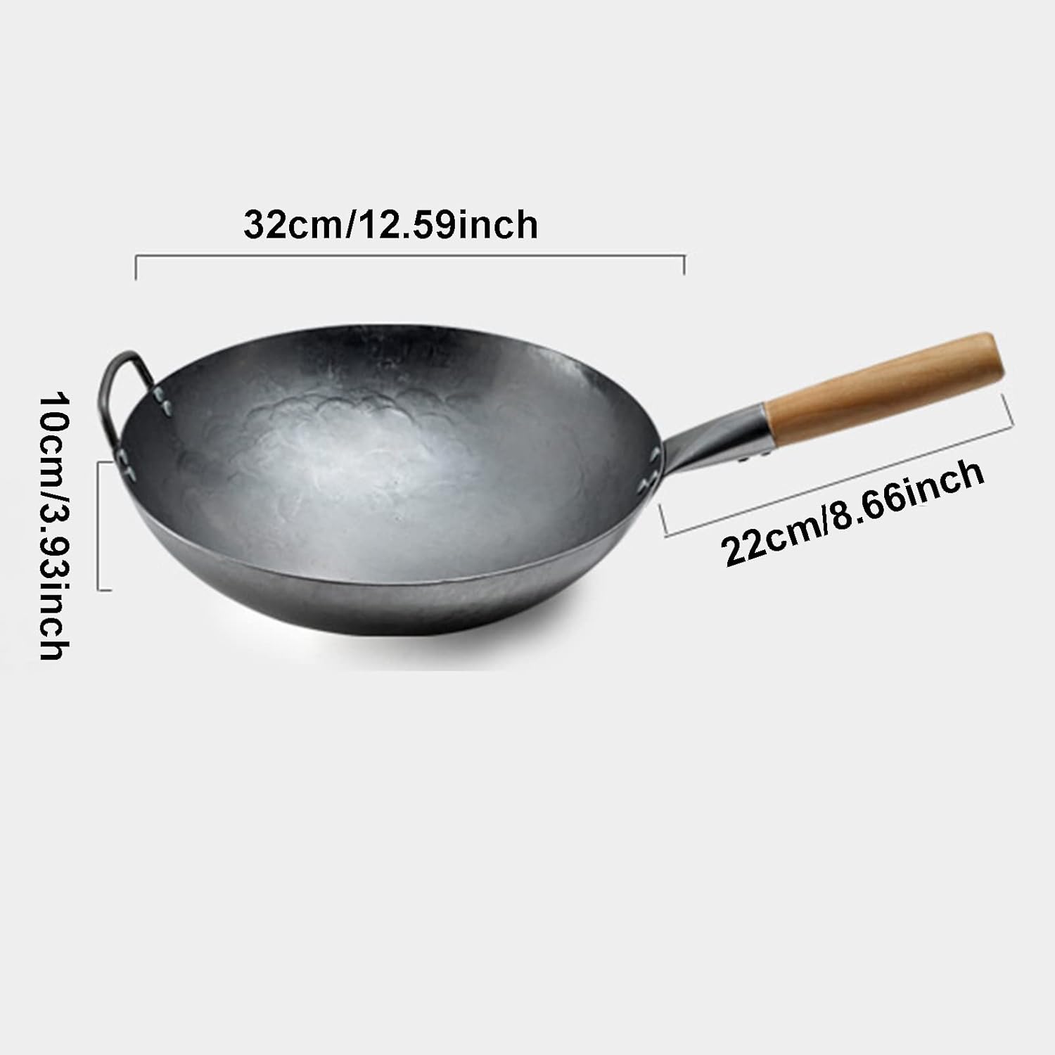 鉄の中華鍋、中国の伝統的なハンドハンマー炭素鋼パウロウは、スチールヘルパーハンドルを備えた丸い底部コーティングなし、オイルが少ないの通販