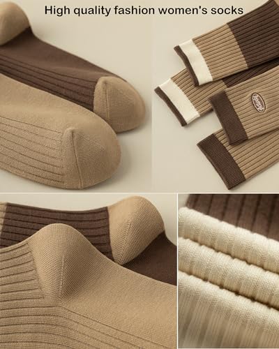 Image of Womens Cute Crew Socks Casual Athletic Aesthetic Striped Socks Neutral Cotton Socks Gifts for Women Girls Clothes