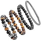 LILELIG 4 Stück Naturstein Edelstein Armband Damen Unisex, Chakren Perlenarmband, Anti-Stress-Chakra Perlenarmband, Elastische Armband Yoga Armbänder Heilendes Heilsteine Armband für Glück Wohlstand