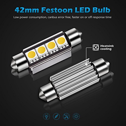 Partsam 42mm Festoon LED Light Bulbs Error Free LED Interior Lights Dome Lights Bulbs 211-2 578 569 Festoon LED Bulb - White (6 Pcs)