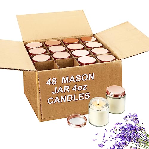 Jutom 48 Pack Mini Mason Jar Lavender Candles (Rose Gold Lid)