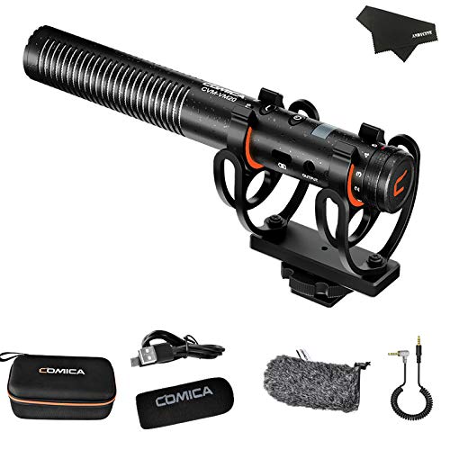 Comica CVM-VM20 Super-Cardioid Shotgun Microphone, 75/150Hz Low-Cut Filter Adjustable Modes/Stepless Gain Control,Built-in Battery with OLED Visualized Power, for DSLR, Vlogging,Podcast Interview