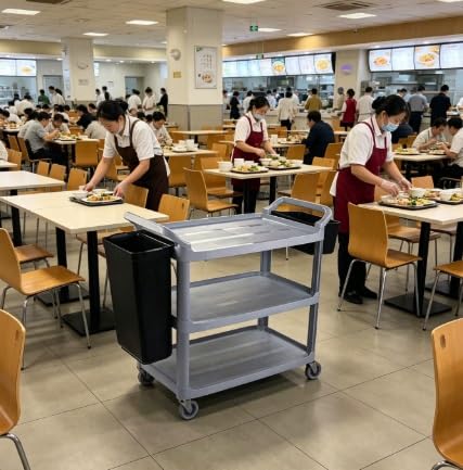 3-Tier Plastic Serving Cart, Commercial Restaurant Food Delivery & Dish Collection Trolley(C)
