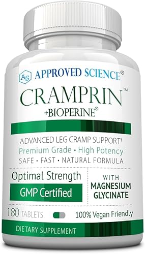 Approved Science Cramprin - Magnesio de alta absorción, complejo de vitamina B, BioPerine - Suministro para 3 meses - 180 cápsulas - Vegano