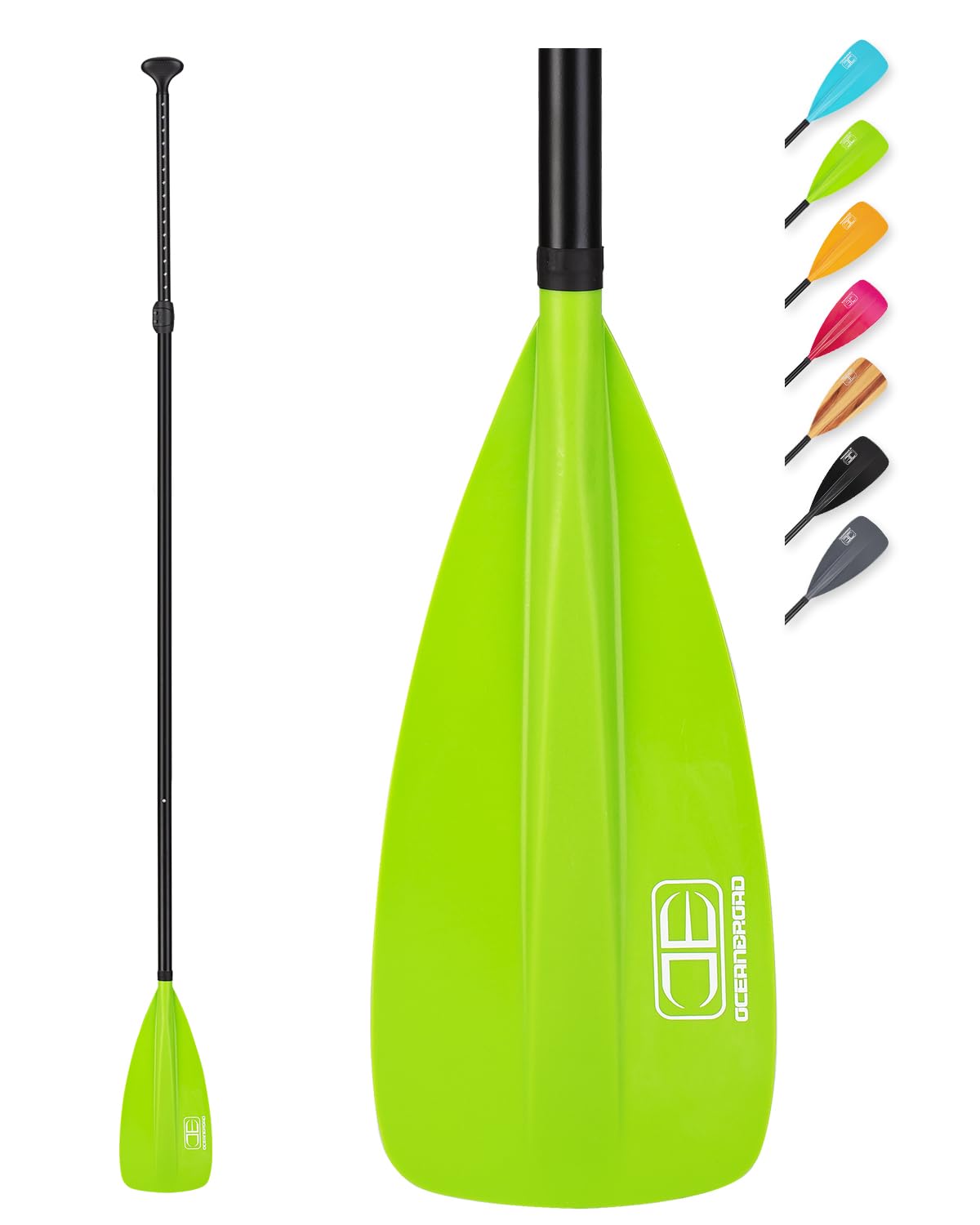 OCEANBROAD SUP Paddle - Adjustable Stand-Up Paddle for Paddleboard Kayak, Adjustable Aluminum Alloy Shaft 68" - 84", 3-Piece, Green