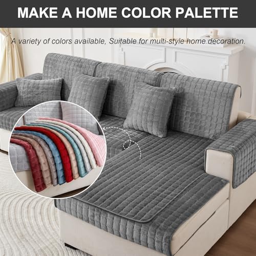 SHANNA Flanell Sofabezug 1 2 3 4 Sitzer Sofabezüge Couch Überzug L Form Ecksofa Sofa Couch Überwurfdecke, Sofahusse Sofaüberwürfe rutschfest Sofa Abdeckung (Dary Gray, 70 * 70cm Stückweise Verkauft)