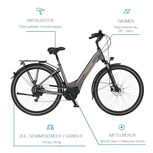 Fischer CITA 6.0i Elektrische fiets voor dames en heren, RH 44 cm, middenmotor 50 Nm, 36 V accu in frame, platinagrijs… - Afbeelding 5