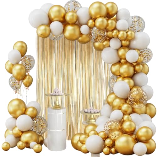 Kit 95 Balões Arco Desconstruido Decoração P/Festa Ouro Branco Dourado Metalizado Bexiga+fita