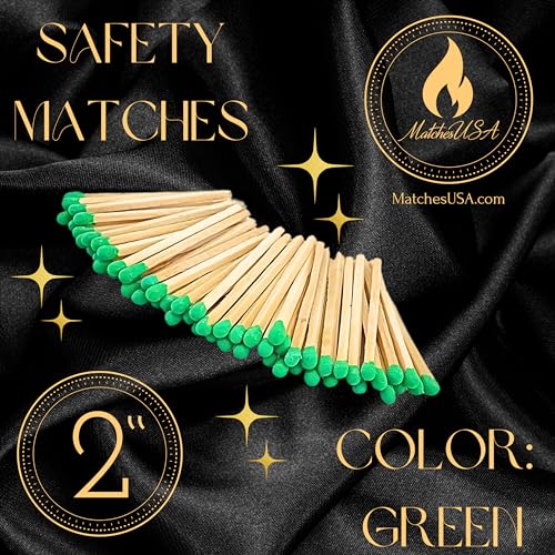 Image of 500 Count | 2 inch Green Matches | Strikers Included | Color Tip Wooden Match | Refill for Matchstick Jars, Candle Display, Holders & Bottles | 2 in inches Long
