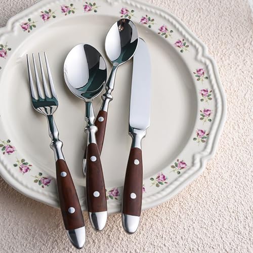 Silverware Set for 16 Durable Flatware set 18/8 Stainless Steel Resin Handle Cutlery Utensi Sets Wedding Mirror Polished Classical Retro Steak Tableware Spoon Fork Knife set(64PCS)
