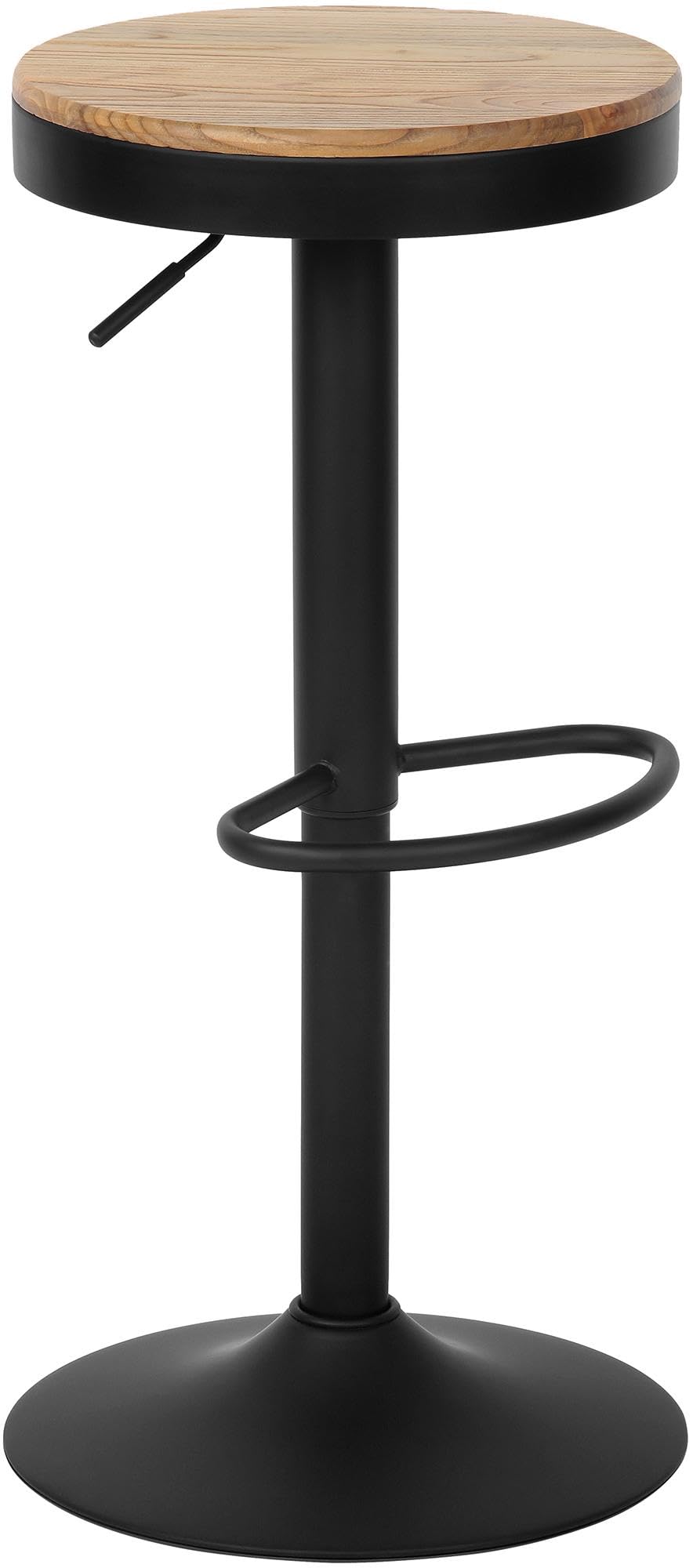 CLP Taburete de Bar Pitas, Taburete de mostrador con reposapiés, Regulable en Altura y Giratorio con Asiento de Madera | Color Natura