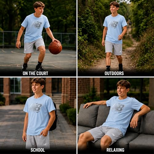 Image of New Balance Boys Short Sets - 2 Piece Active Performance Athletic Shirt and Kids Basketball Gym Shorts for Boys (8-12)