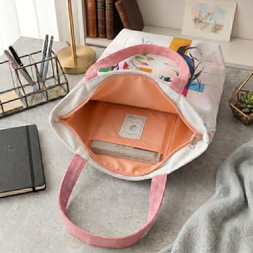 Image of Canvas Tote Bag with Zipper for Women| Inside Pocket | Cotton College Shoulder Bag | Stylish Travel Sling & Handbag for Daily Use | Cotton Canvas Fabric