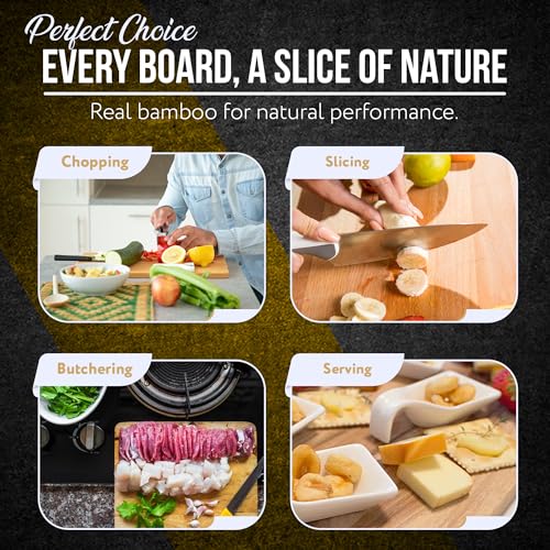 Set de Tablas de Cortar de Bambú - Con 3 Tablas Rectangulares con Surcos Profundos para Jugos y Mangos - Fácil de Limpiar para Cocina miniatura 7