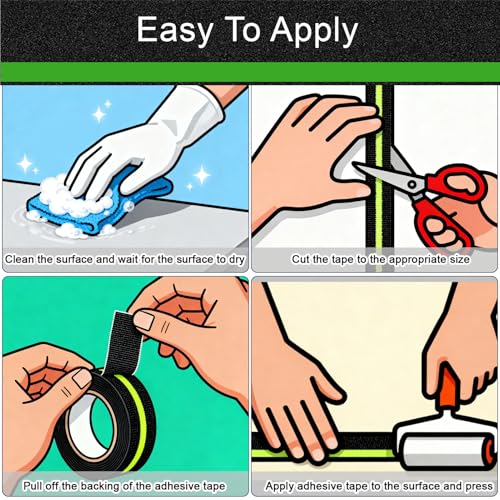 Image of Glow in Dark Anti Slip Tape, 2 inch x50FT Heavy Duty Waterproof Safety Grip Tape for Stairs, Pool, Bathroom - Black & Glow Stripe Indoor /Outdoor Multi-Purpose Traction Tape